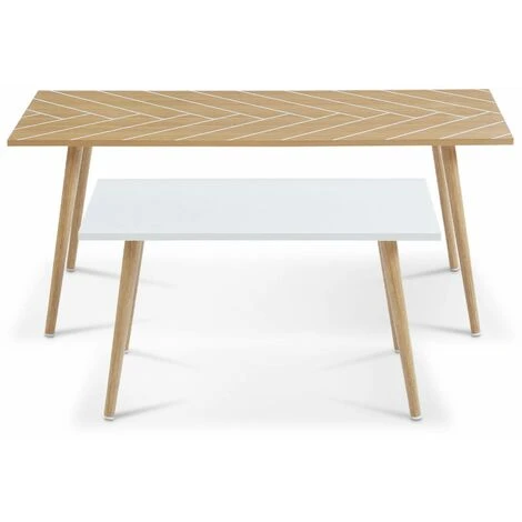 Pair Of Scandi-style Side Tables, Solid Eucalyptus Wood Frame, 110x50x45.5cm And 70x40x39cm - Etnik - Natural And White - Image 2