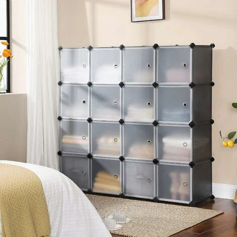 SONGMICS 15-Cube DIY Storage Organiser Unit, Plastic Closet Cabinet, Wardrobe, With Doors, For Clothes Shoes Toys Books, Easy To Assemble, Grey LPC443G01 - Image 3