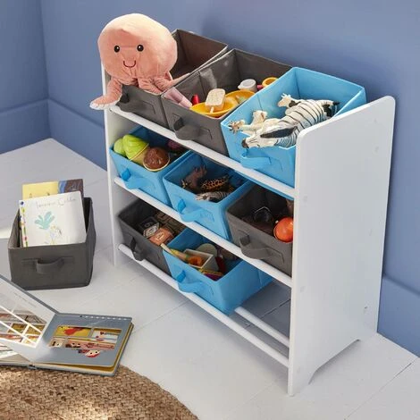 Storage Combination With 9 Boxes For Kids Toy, 65x30x59.5cm - Camille - Grey And Blue - Image 3