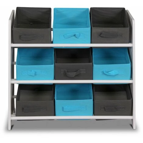 Storage Combination With 9 Boxes For Kids Toy, 65x30x59.5cm - Camille - Grey And Blue - Image 4