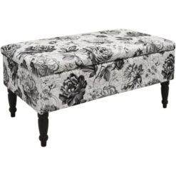 BLACK ROSE - Storage Ottoman Stool / Blanket Box / Padded Trunk - Black / White
