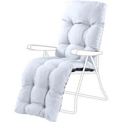 Gardenista Steamer Chair Recliner Tufted Cushion Pad, Sunlounger Seats For Garden Patio Furniture, Durable & Water Resistant Foldable Outdoor Lounger Pads With Soft Filling, Grey