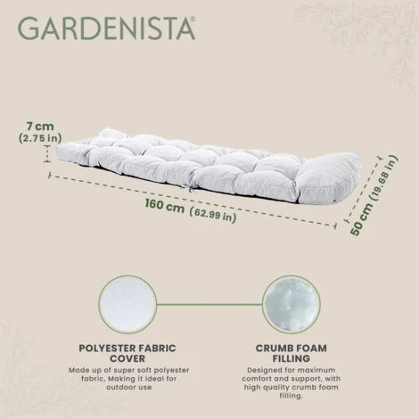 Gardenista Steamer Chair Recliner Tufted Cushion Pad, Sunlounger Seats For Garden Patio Furniture, Durable & Water Resistant Foldable Outdoor Lounger Pads With Soft Filling, Grey - Image 2