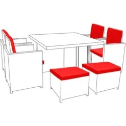 Gardenista Outdoor Seat Pad Cushions For Garden Chairs Water Resistant Seating Stool Cushions, Lightweight And Easy To Clean Cushion Set For 12 Piece Rattan Furniture, (Red)