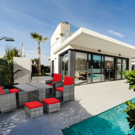 Gardenista Outdoor Seat Pad Cushions For Garden Chairs Water Resistant Seating Stool Cushions, Lightweight And Easy To Clean Cushion Set For 12 Piece Rattan Furniture, (Red) - Image 5