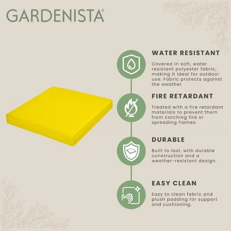 Gardenista Outdoor Seat Cushion Pads For Rattan Furniture Set Water Resistant Chair Padding For Patio Furniture Comfortable And Flexible Seat Pad For Garden 4 Pieces, Yellow - Image 3