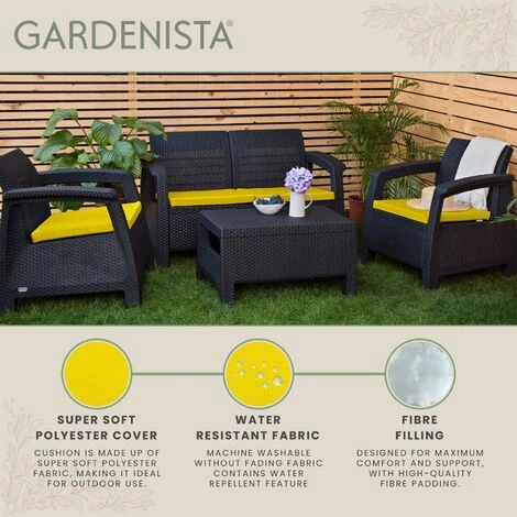 Gardenista Outdoor Seat Cushion Pads For Rattan Furniture Set Water Resistant Chair Padding For Patio Furniture Comfortable And Flexible Seat Pad For Garden 4 Pieces, Yellow - Image 4