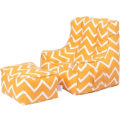 Ready Steady Bed Kids Armchair Comfy Bean Bag Chair With Footstool (Zigzag)