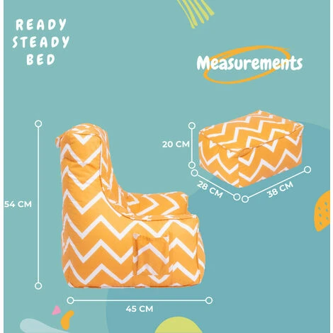 Ready Steady Bed Kids Armchair Comfy Bean Bag Chair With Footstool (Zigzag) - Image 2