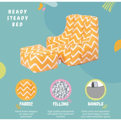 Ready Steady Bed Kids Armchair Comfy Bean Bag Chair With Footstool (Zigzag) - Image 3