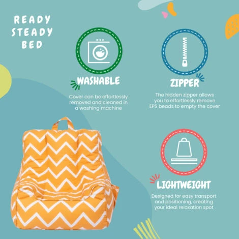 Ready Steady Bed Kids Armchair Comfy Bean Bag Chair With Footstool (Zigzag) - Image 5