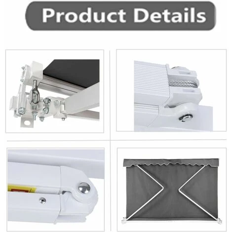 GIZCAM 2.5 X 3m Manual Awning, Articulated Arm Awning,Awning Cover Garden Patio Canopy Sun Shade Shelter Retractable Grey - Image 3