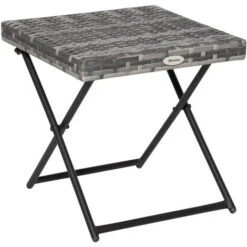 Outsunny Folding Square Rattan Coffee Table W/ Steel Frame Bistro Garden Grey
