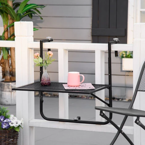 Outsunny Balcony Hanging Table Wall Mount Adjustable Folding Desk Patio Black - Image 3