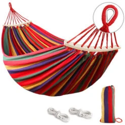 280x150 Extra Large Canvas Hammock, Camping Hammock With Wooden Stick , Outdoor Hammock Includes Portable Carrying Bag Perfect For Travel Beach Backyard Balcony And Travel,Load Capacity Up To 450 LBS