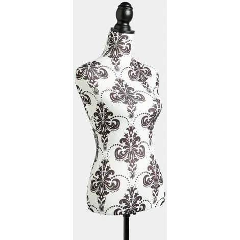 BTFY Female Tailors Dressmaking Mannequin With 2 Removable Covers White/White Damask, Tailors Decorative Dummy Body Adjustable Height & Tripod Dress Stand - UK Size 8/10 - Image 3