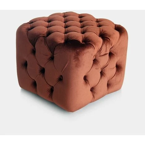 Spinningfield Velvet Clay Button Footstool - Red Tufted Stool Pouffe With Soft, Cushioned Velvet Fabric – Luxury Modern & Contemporary Chesterfield Style Ottoman For Lounge, Living Room & Bedroom - Image 3