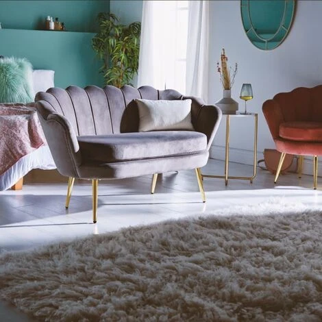 BTFY Grey Velvet Petal Loveseat – Art Deco Loveseat Lotus Shape Sofa Couch With Gold Detail - Image 3