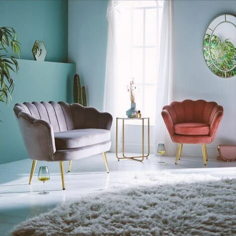 BTFY Grey Velvet Petal Loveseat – Art Deco Loveseat Lotus Shape Sofa Couch With Gold Detail - Image 4