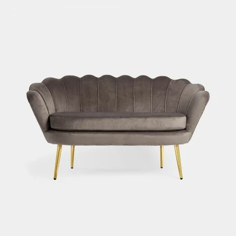 BTFY Grey Velvet Petal Loveseat – Art Deco Loveseat Lotus Shape Sofa Couch With Gold Detail - Image 5