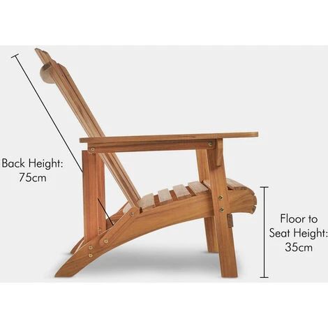 VonHaus Adirondack Chair - Outdoor Garden Furniture Fire Pit Chair Made From Acacia Hardwood With Oiled Finish - Image 2