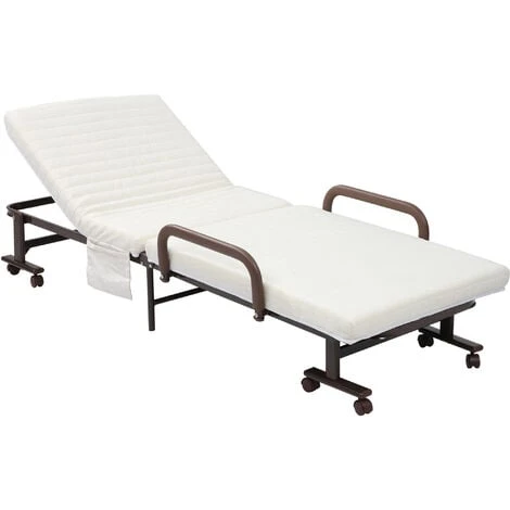 HOMCOM Folding Bed With Mattress & Wheels, Adjustable Backrest Guest, White