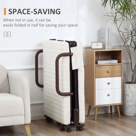 HOMCOM Folding Bed With Mattress & Wheels, Adjustable Backrest Guest, White - Image 5