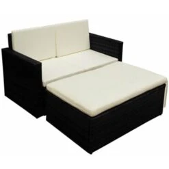 2 Piece Garden Lounge Set With Cushions Poly Rattan Black VidaXL