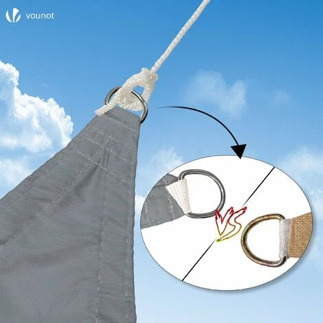 VOUNOT Sun Shade Sail Waterproof Triangle Sail Canopy With Mounting Ropes 3x3x3m, Grey - Image 2