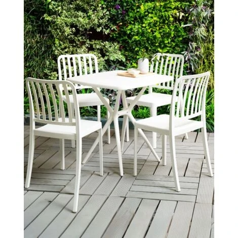 Set Of 4 Garden Dining Chairs Armless Stacking Weatherproof Plastic White Sersale - Image 2