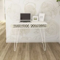 Illia Study Computer Desk 96x50 Cm Modern Workstation Home Office - White Top & White Metal Leg