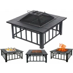 3 In 1 Patio Firepit Ice Pit Table With BBQ Grill Poker Lid Rain Cover For Garden Outdoor