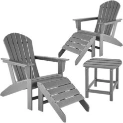 Rustic Garden Set 2 Chair, 2 Footrest, 1 Table - Garden Table And Chairs, Bistro Set, Sun Loungers - Light Grey