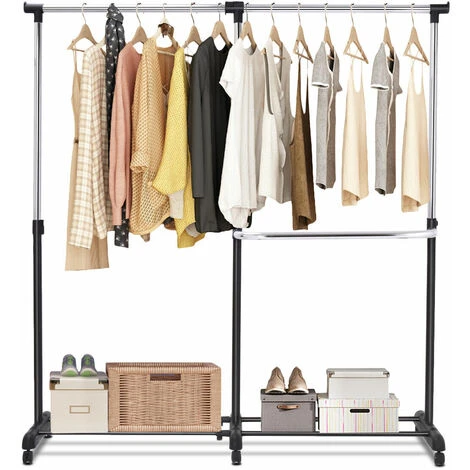 Extendable Garment Rack Metal Clothes Rail Organizer Rolling Adjustable Heights