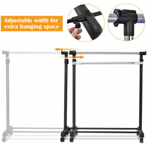 Extendable Garment Rack Metal Clothes Rail Organizer Rolling Adjustable Heights - Image 4