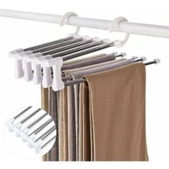 LITZEE Trouser Hanger, 5 In 1 Hanger, Trousers, Stainless Steel Trousers, Hanger, Foldable Multi Hanger, Space-Saving Clothes Hanger Organiser For Scarf, Jeans, Tie, Trousers, T-Shirt