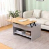 HMD FURNITURE Lift Up Top Coffee Table With Bottom Storage Shelf And Hidden Drawer Living Room Furniture,Grey,85x50x45cm(WxDxH)