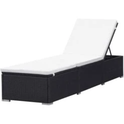 Sun Lounger With Cream White Cushion Poly Rattan Black VidaXL