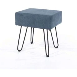 Rectangle Stool Padded Blue Fabric Makeup Seat Footstool Furniture Metal Legs