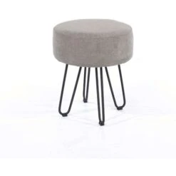 Round Padded Stool Grey Fabric Footstool Fabric Furniture Metal Legs Makeup Seat