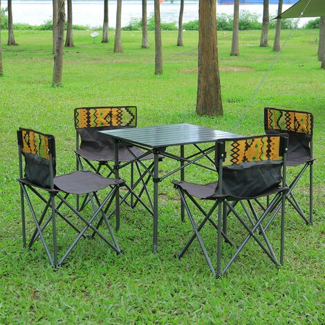 Livingandhome Portable Outdoor Picnic Camping Table And Chair Set, Four Chairs - Image 3