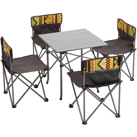 Livingandhome Portable Outdoor Picnic Camping Table And Chair Set, Four Chairs - Image 4