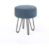Round Stool Padded Blue Fabric Makeup Seat Footstool Fabric Furniture Metal Legs