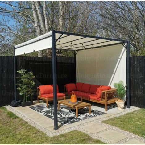 Metal Garden Pergola Retractable Gazebo Canopy Large Structure Sun Patio Awning