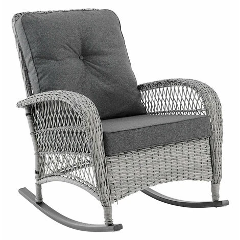 Dark Grey Rattan Rocking Chair Grey Cushion