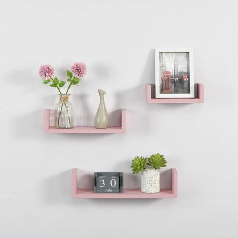 Set Of 3 U Shape Floating Wall Shelve Storage Display Shelf Blush