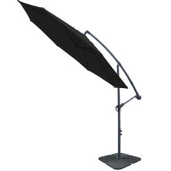 3M Cantilever Banana Umbrella Garden Sun Shade Hanging Black Parasol With Base Weight