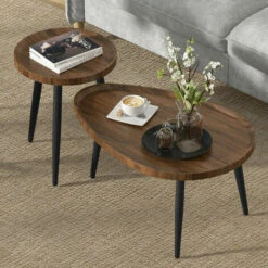 Nesting Coffee Table Centre Accent Table Round Wooden Side Table