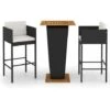 3 Piece Garden Bar Set With Cushions Poly Rattan Black VidaXL
