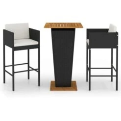 3 Piece Garden Bar Set With Cushions Poly Rattan Black VidaXL